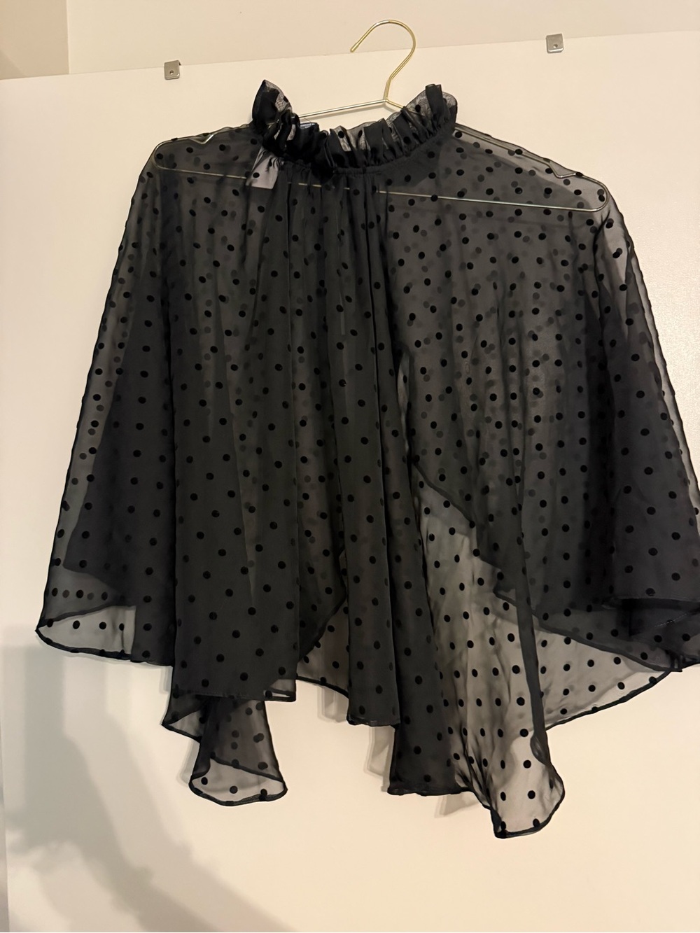 Maeve Sheer Black Polka Dot Ruffle Neck Cape- Anthropologie